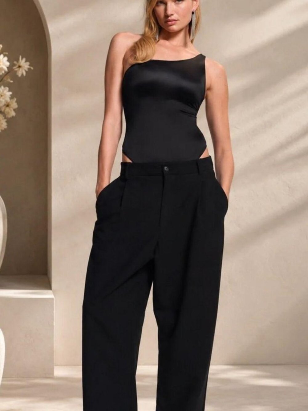 NWT Victoria’s Secret So Sleek Black One-Shoulder Shaping Bodysuit High Shine